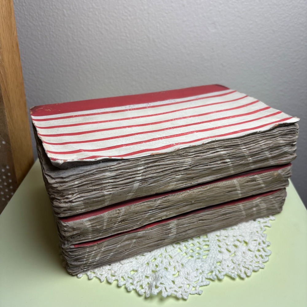 Red White Faux Old Stacked Book Trinket Jewelry Box Cottagecore Resin